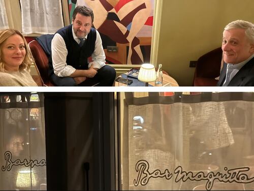 Spritz, birra e acqua "on the rocks". Il brindisi notturno di Meloni, Tajani e Salvini