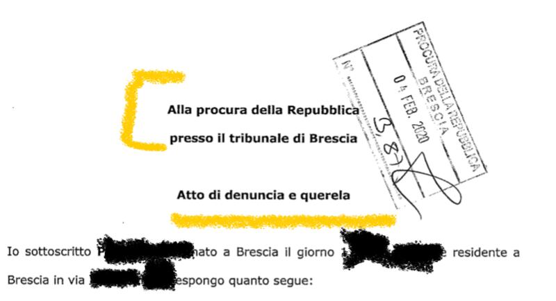denuncia e richiesta misure cautelari