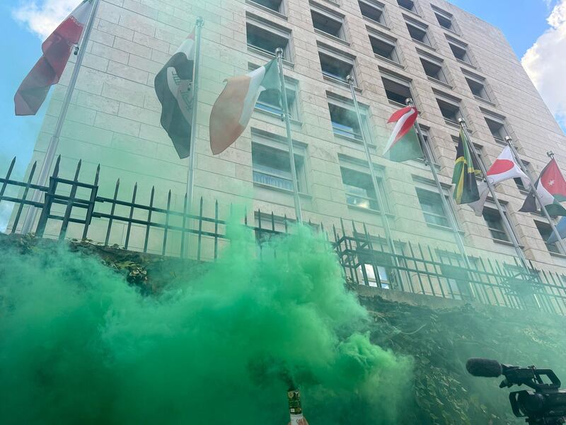 Manifestanti pro Palestina tolgono la bandiera di Israele dal palazzo della Fao 3