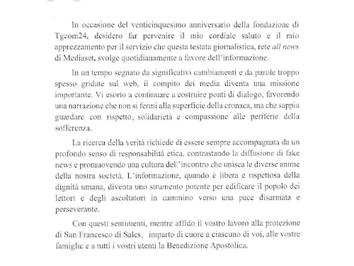 Il Papa scrive a Tgcom24 per i 25 anni: "Continuate a costruire ponti di dialogo e a contrastare le fake news"