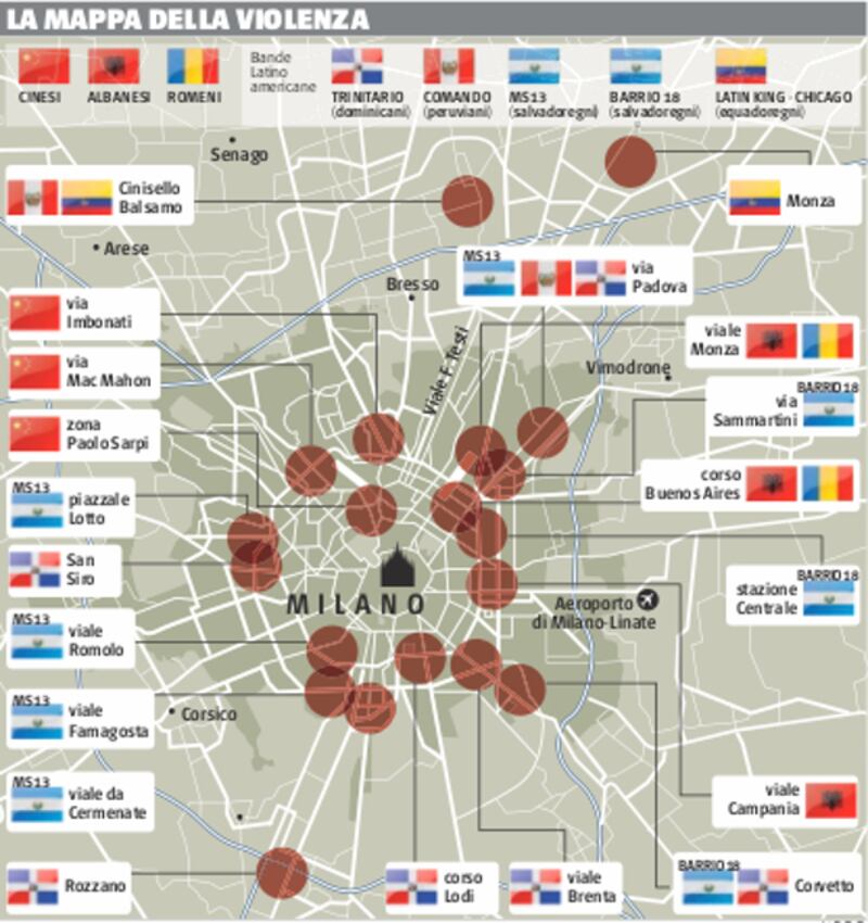 Mappa gang Milano
