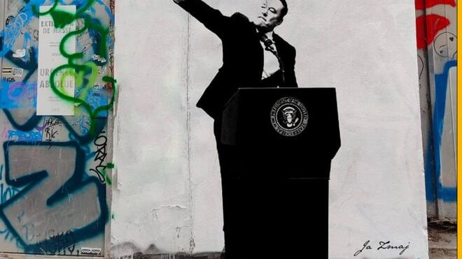 Su X spunta una foto di un murales anti-Musk. Montanari esulta: "Ben fatto"