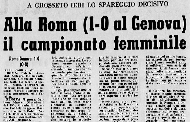 "Storia del calcio femminile", Roma, Stab. Tipolitografico Edigraf, 1974
