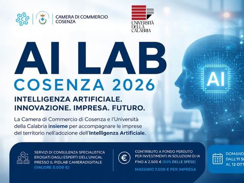 Comunicato Stampa: Intelligenza Artificiale per le PMI: Camera di Commercio di Cosenza e Unical lanciano l'‘AI LAB 2026