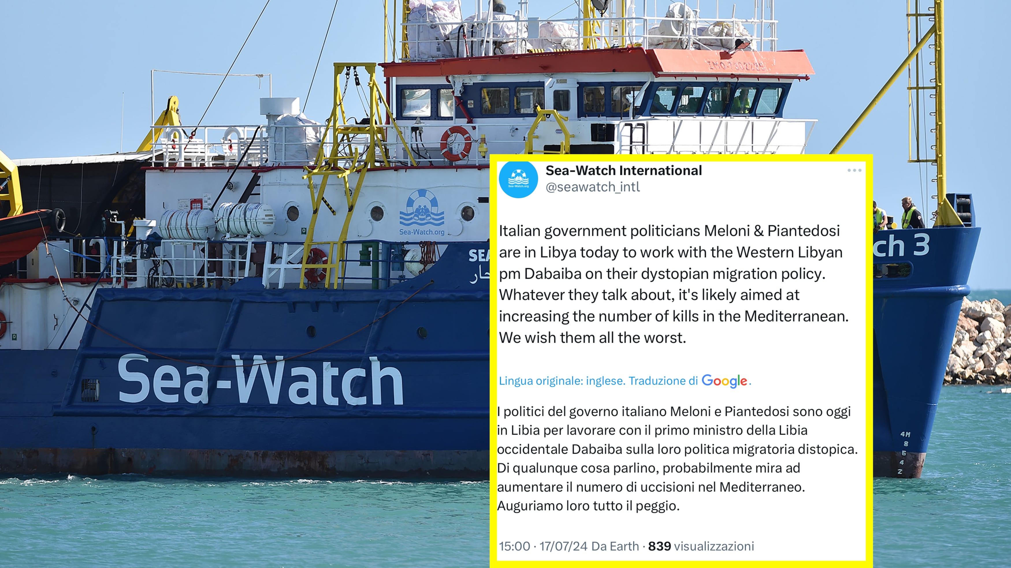 "Le auguriamo il male". L'odio della Sea Watch contro Meloni, che replica: "Andremo avanti"