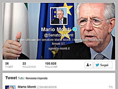Su Twitter Monti fa il modesto: "Mi sento pioniere della politica"