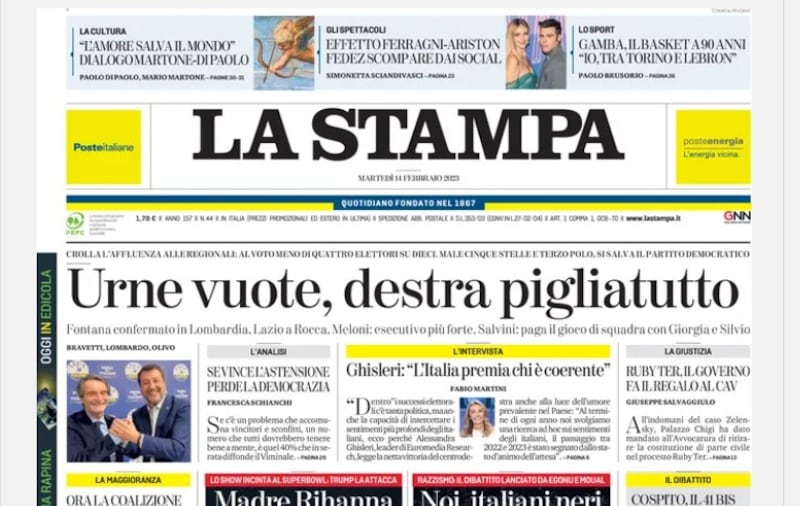 Prima pagina La Stampa