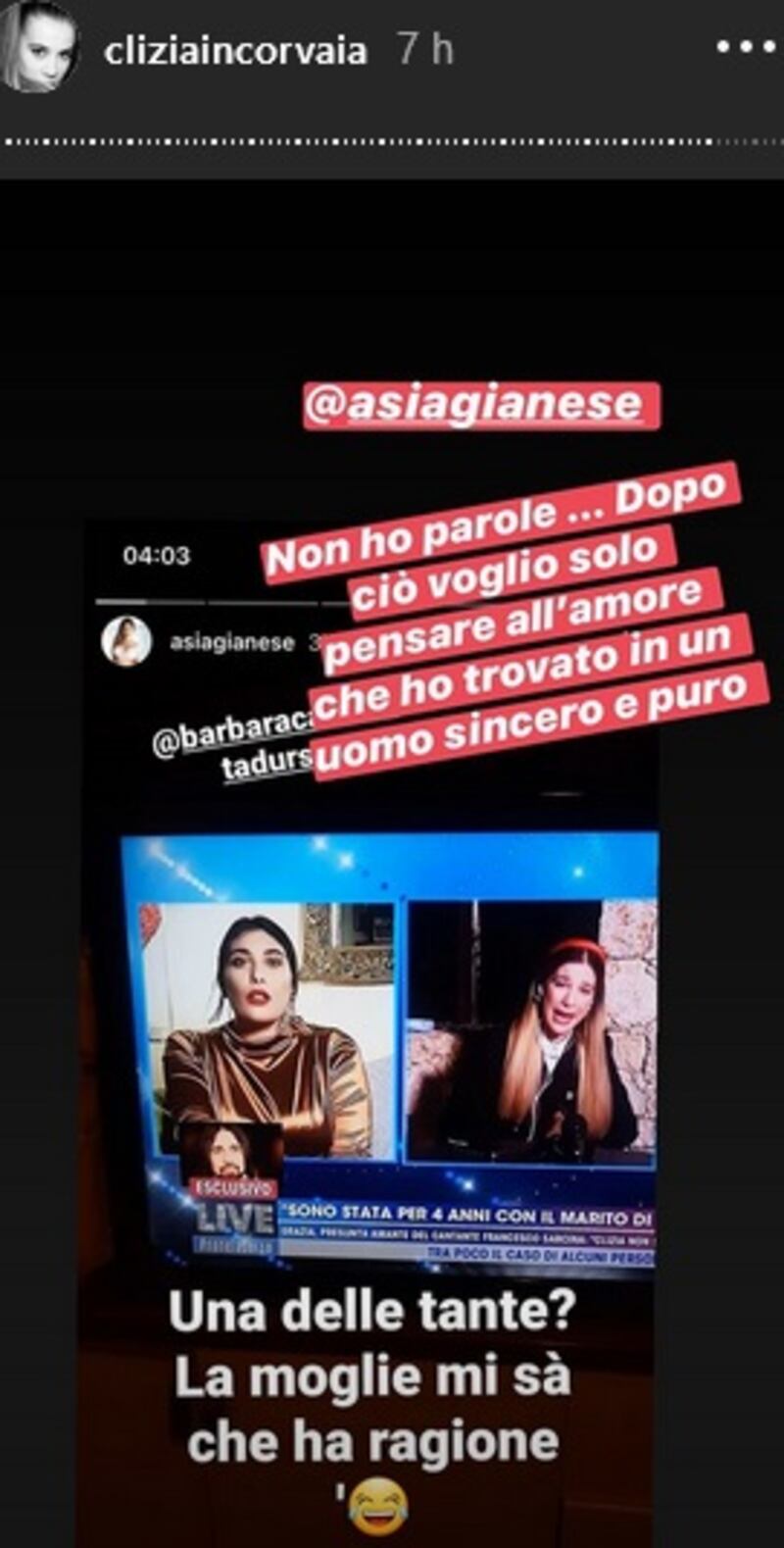 Clizia Incorvaia ad Asia Gianese