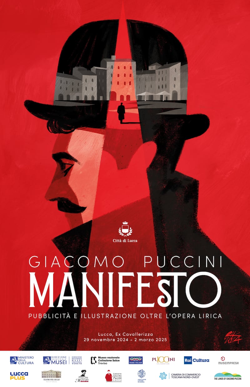 Il manifesto della mostra di Giacomo Puccini realizzato da Riccardo Guasco