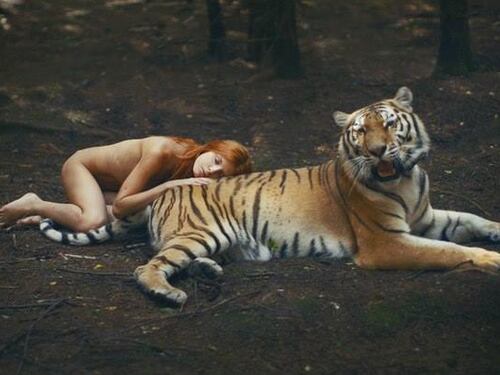 Katerina Plotnikova, modelle e animali posano insieme