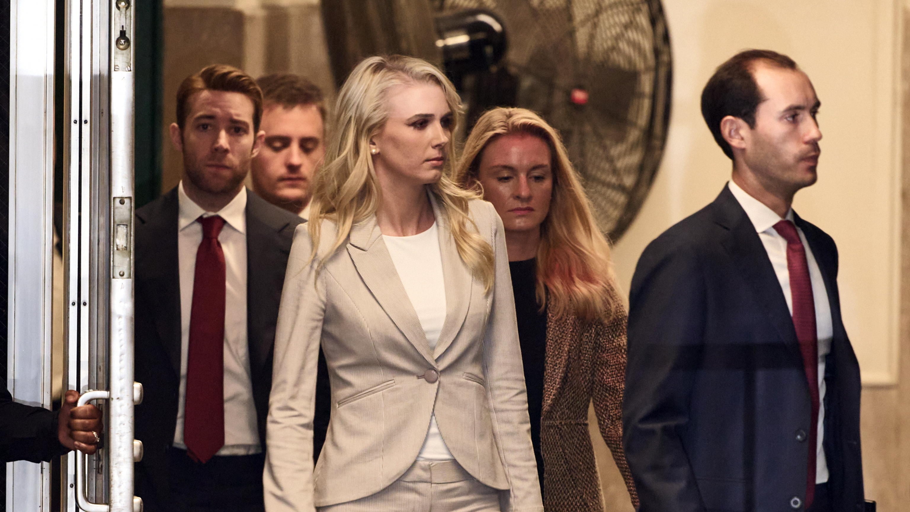 Natalie Harp (C), aide of former US President and current Republican presidential candidate Donald Trump, arrives for Trump's criminal trial at the New York State Supreme Court in New York, New York, USA, 30 April 2024. Trump is facing 34 felony counts of falsifying business records related to payments made to adult film star Stormy Daniels during his 2016 presidential campaign. EPA/CURTIS MEANS / POOL