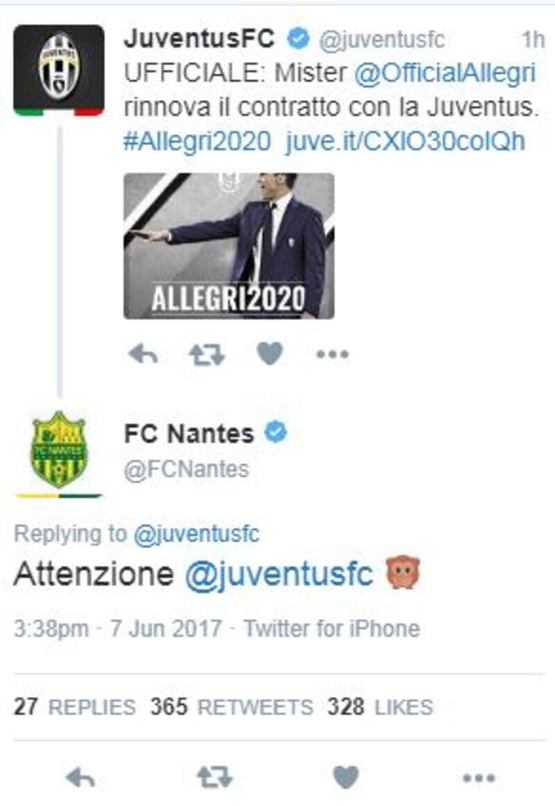 massimiliano allegri tweet nantes