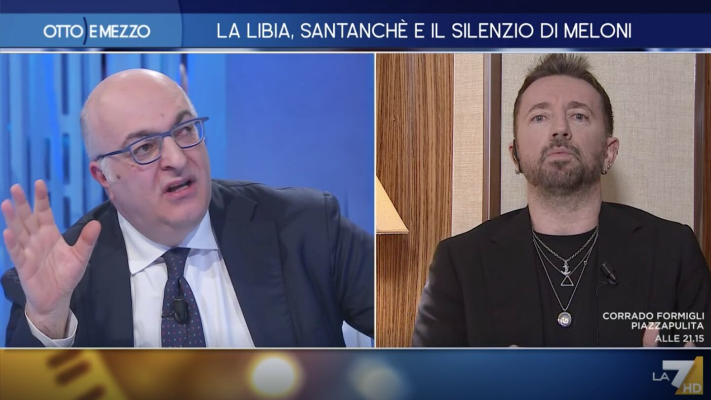 Delirio Scanzi da Floris sul caso Almasri, ma Sechi lo zittisce così