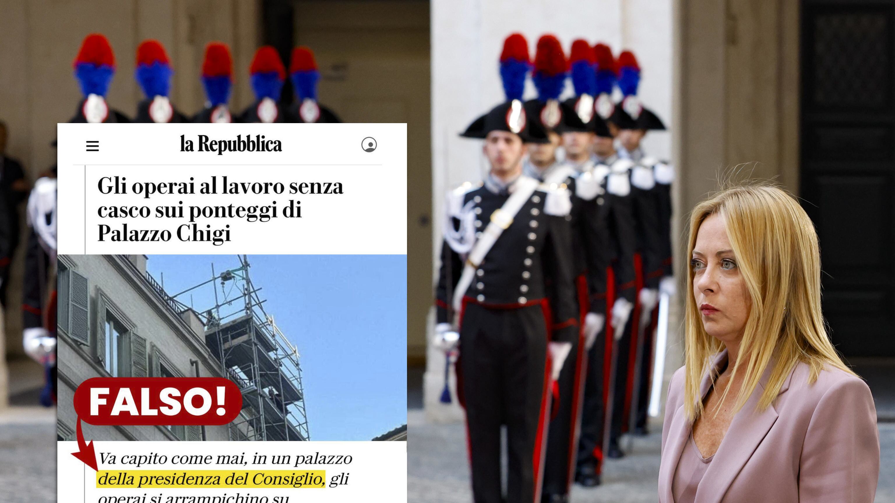 "Operai al lavoro senza casco a Palazzo Chigi". Ma Meloni smonta la bufala di Repubblica