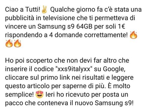 "Scrivi xregalos9x, Samsung gratis". Attenzione alla bufala su Facebook