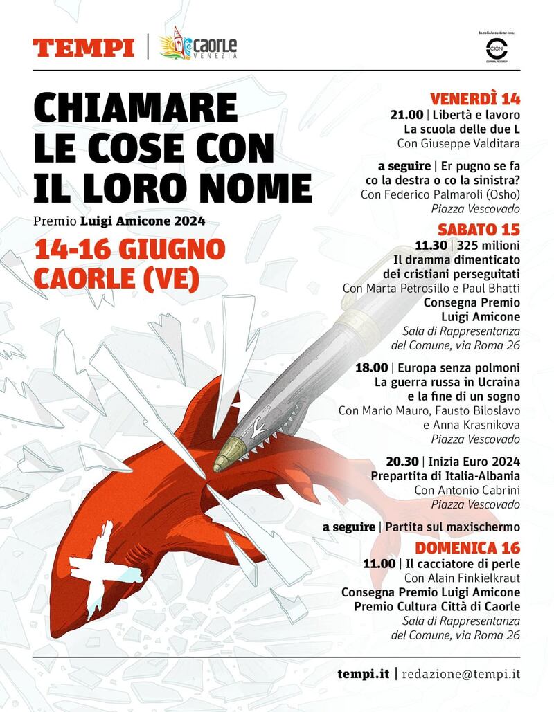 Il calendario degli eventi della tre giorni del "Premio Luigi Amicone 2024", dal 14 al 16 giugno 2024 a Caorle (Ve)