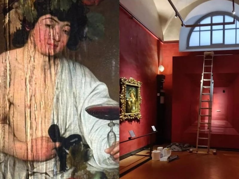 Firenze, bomba d’acqua agli Uffizi: pioggia sulla teca del Bacco di Caravaggio