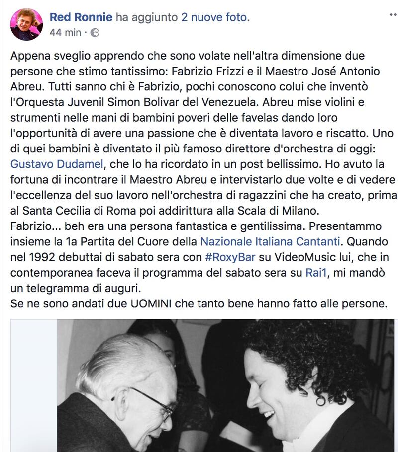 Fabrizio Frizzi, il cordoglio social dei vip 4