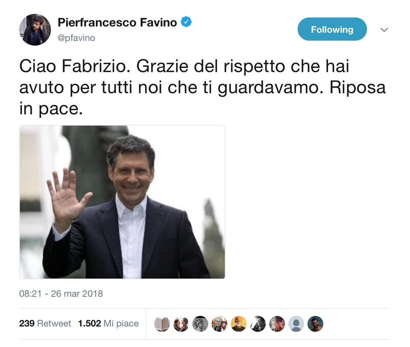 Fabrizio Frizzi, il cordoglio social dei vip 19