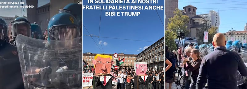 Pro Pal di nuovo in piazza: a Torino calci e pugni alla polizia. A Roma lo striscione “7 ottobre giornata della resistenza” e inni per Hamas e la jihad