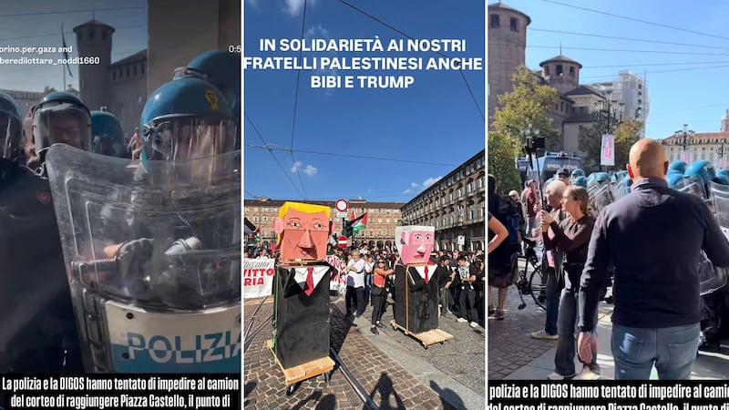 Pro Pal di nuovo in piazza: a Torino calci e pugni alla polizia. A Roma lo striscione “7 ottobre giornata della resistenza”