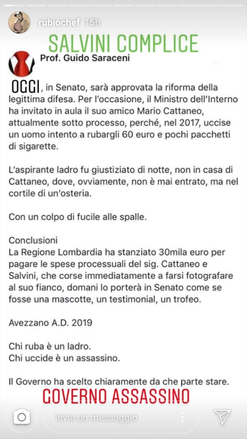 chef rubio contro salvini, screenshot