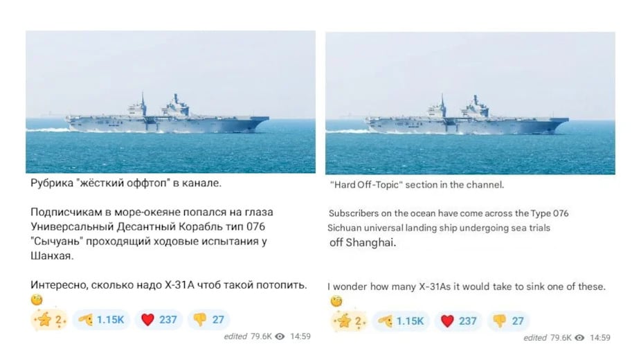 "Missili Kh-31A per affondare la nave cinese": la strana analisi dell'ufficiale russo