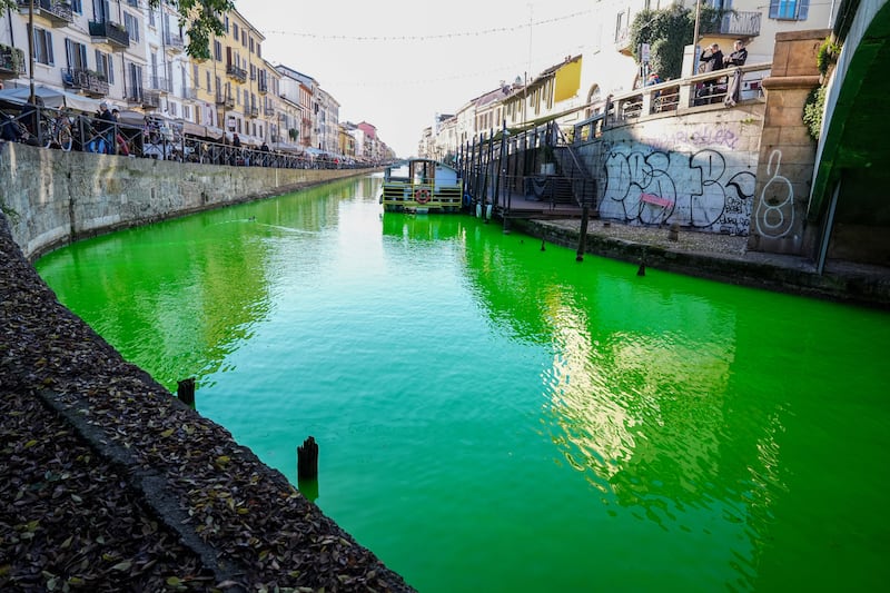 Cop 30, così gli attivisti hanno colorato di verde i Navigli 2