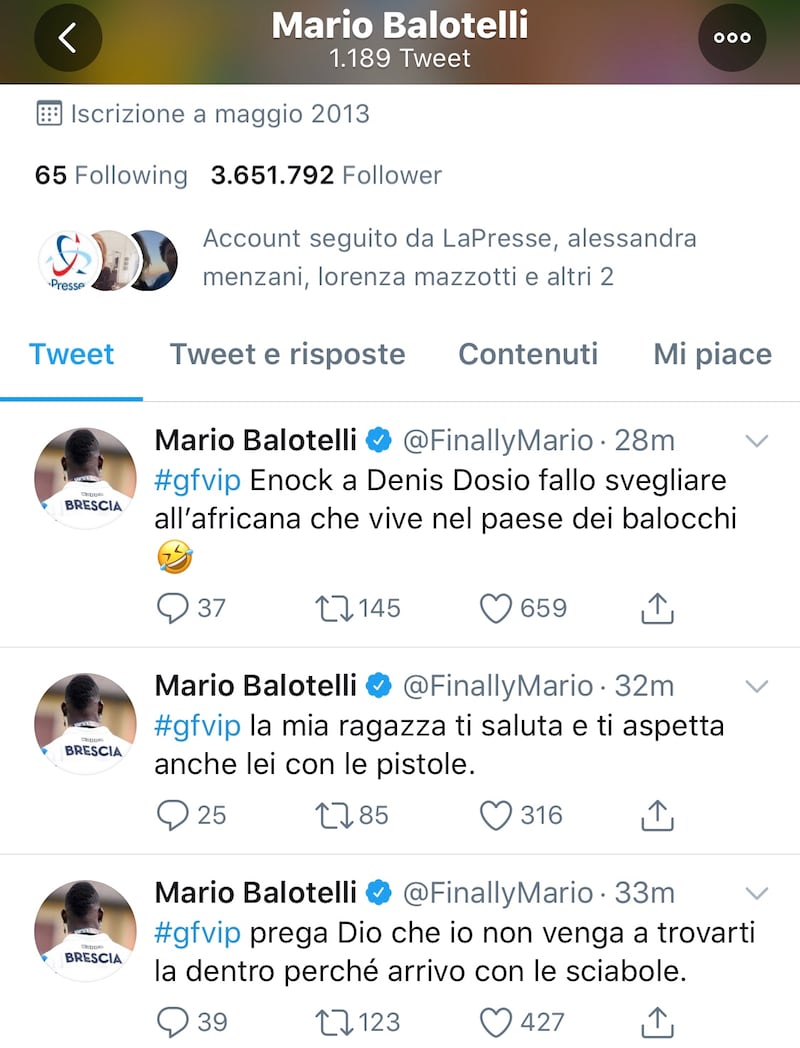Balotelli su Twitter