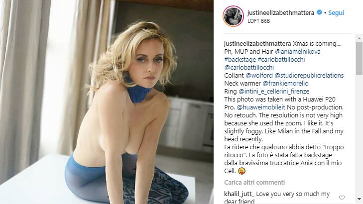 Il Natale secondo Justine Mattera: nuova posa (senza veli) sui social