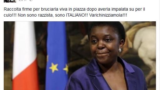"La Kyenge? Bruciamola viva e varichinizziamola"