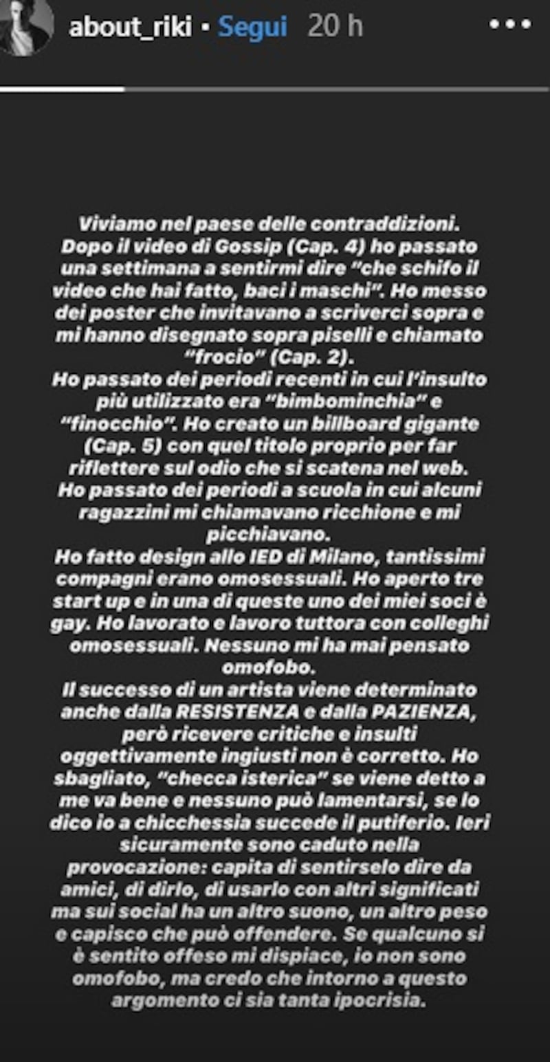 Riki, post scuse
