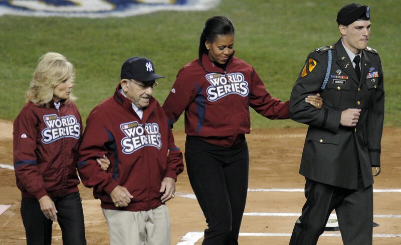 Yogi Berra Michelle Obama Jill Biden World Series 2009