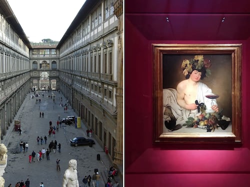 Firenze, bomba d’acqua agli Uffizi: pioggia sulla teca del Bacco di Caravaggio