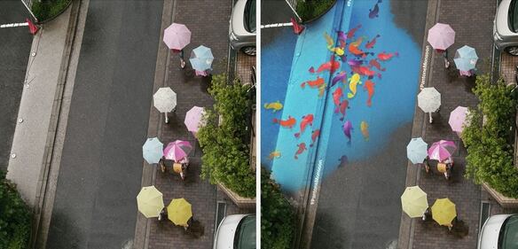 Ecco, Murales anti-tristezza Visibili solo quando piove 3