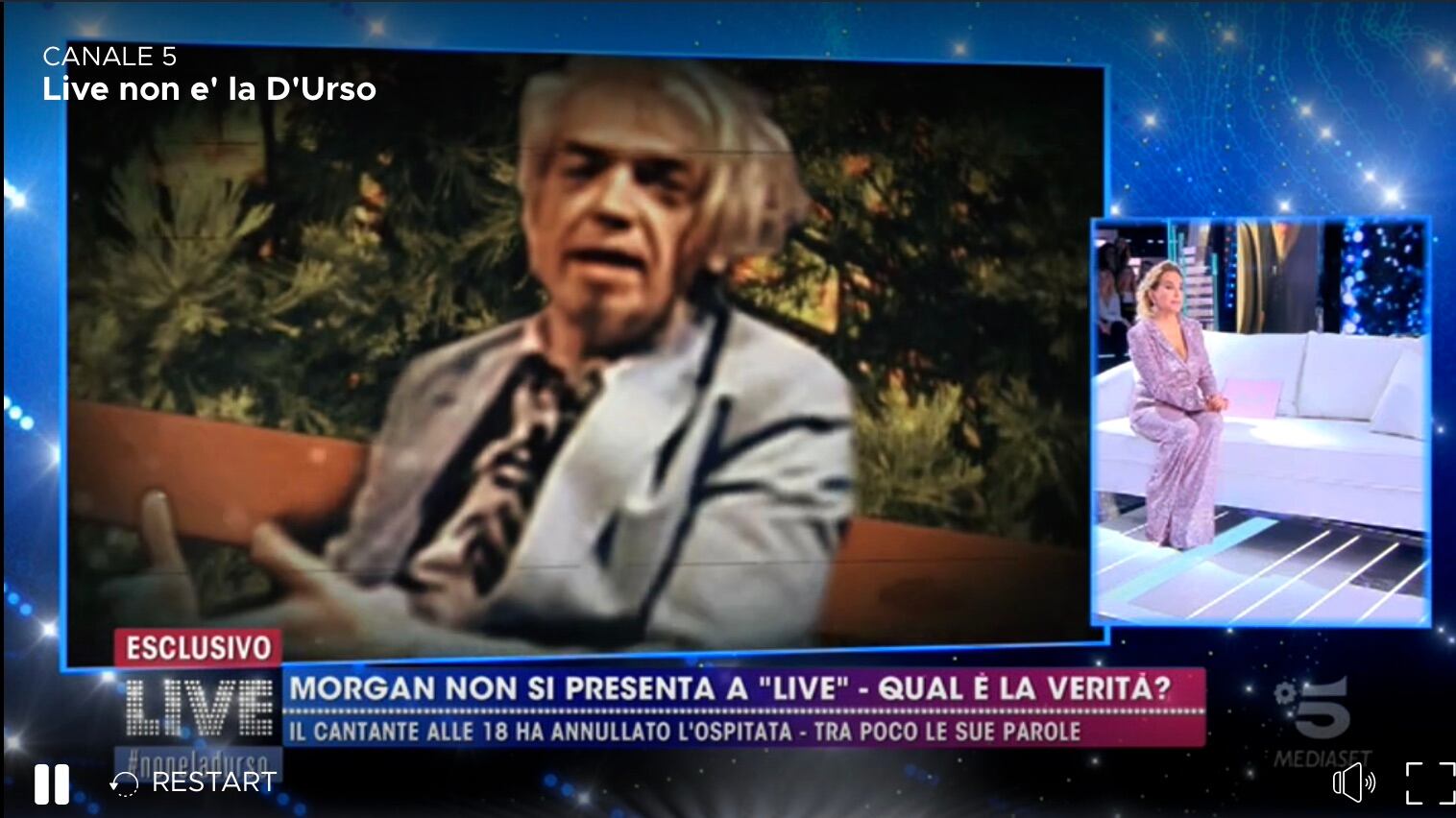 Morgan non si presenta dalla d'Urso. Lei lo asfalta in diretta