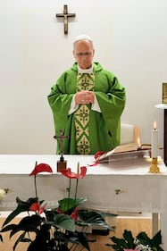 A handout picture, provided by Vatican Media Press Office, shows Pope Leo XIV celebrating Mass in the hall set up on the 10th floor of the Gemelli Polyclinic, Rome, 16 October 2026. ANSA/Vatican Media Press Office +++ ANSA PROVIDES ACCESS TO THIS HANDOUT PHOTO TO BE USED SOLELY TO ILLUSTRATE NEWS REPORTING OR COMMENTARY ON THE FACTS OR EVENTS DEPICTED IN THIS IMAGE - NO ARCHIVING - NO LICENSING - NPK +++