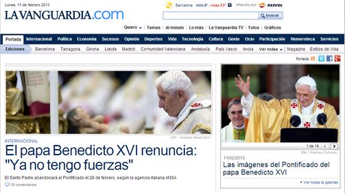 La notizia delle dimissioni del Papa sui giornali esteri 18