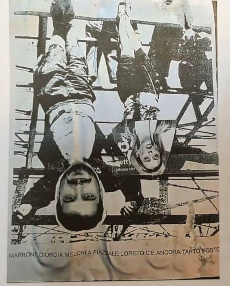 Giorgia Meloni e Maurizio Marrone fotomontaggio piazzale Loreto