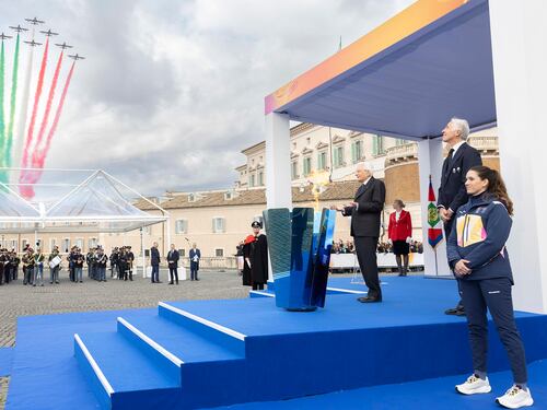 Le immagini della cerimonia per la Fiamma olimpica in piazza del Quirinale