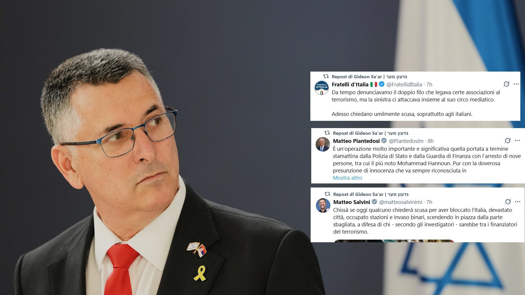 Fondi ad Hamas, Israele applaude l'Italia: il gesto di Gideon Saar