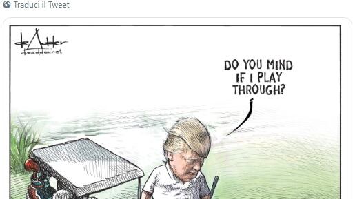 Disegna Trump che gioca a golf davanti ai migranti morti: licenziato vignettista