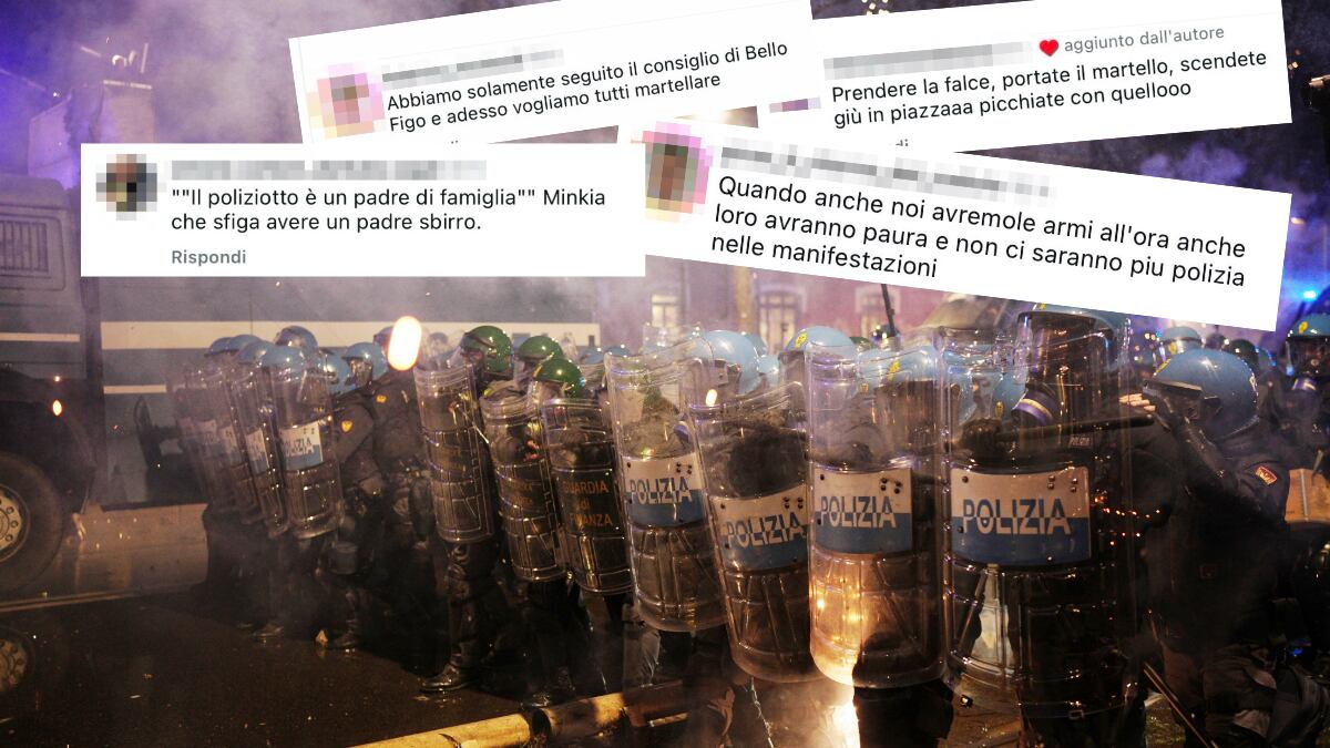 “Vogliamo tutti martellare”, “L’unico sbirro buono è uno sbirro morto”. L’esultanza choc degli antagonisti sulle immagini del poliziotto aggredito
