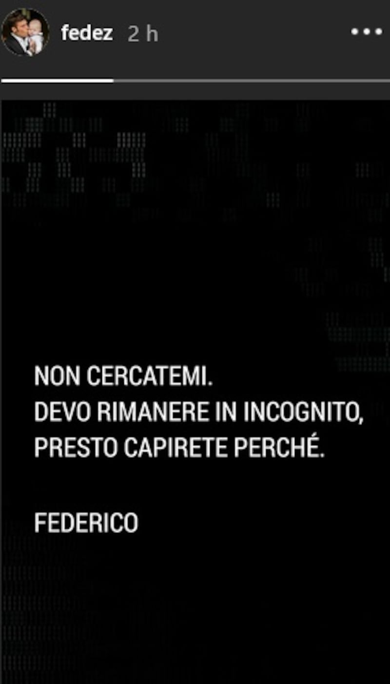 Fedez, post in incognito