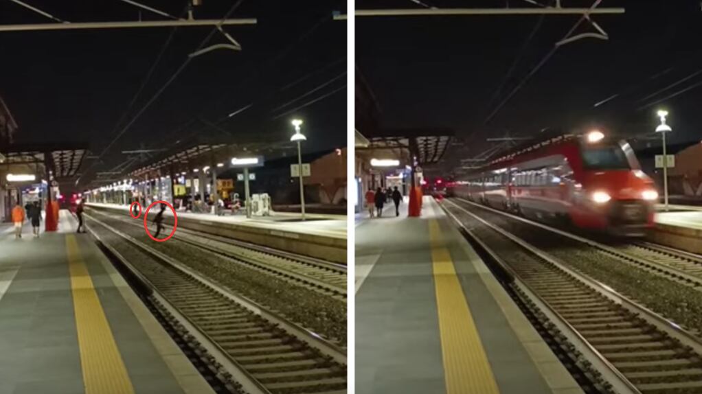 La sfida: sui binari mentre passa il Frecciarossa. La multa? 16 euro | Video