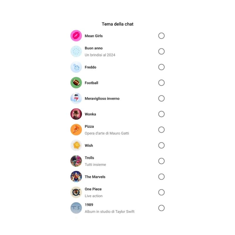 Temi disponibili per le chat di Instagram