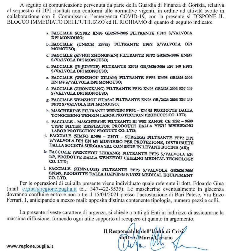 Il documento di revoca della protezione civile