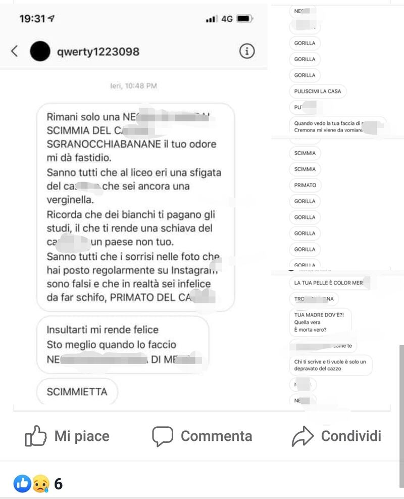 Insulti razzisti ragazza cremonese