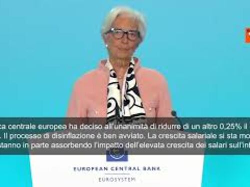 La Bce taglia ancora i tassi di 25 punti base, al 2,25%. Lagarde: "Domina incertezza"