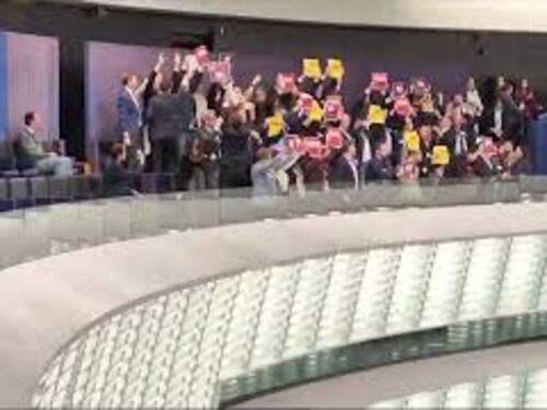 "Basta soldi alle armi", la protesta del M5s all'Eurocamera di Strasburgo